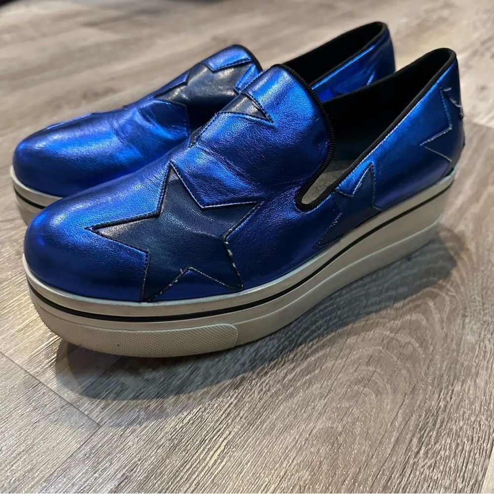 Stella McCartney Metallic Blue Star Platform Slip-On Sneakers